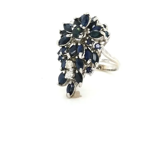 14K White Gold Sapphire and Diamond Waterfall Style Ring Jaymark Jewelers Cold Spring, NY