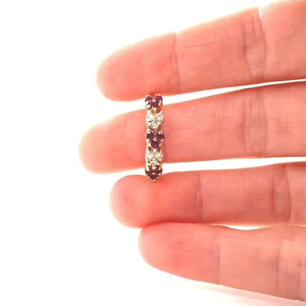 14K Yellow Gold Diamond and Ruby Cluster Band Image 2 Jaymark Jewelers Cold Spring, NY