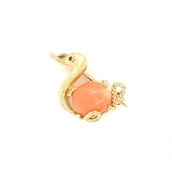 14K Yellow Gold Coral Swan Pin Jaymark Jewelers Cold Spring, NY