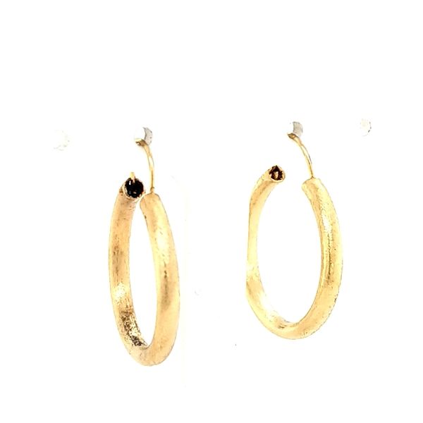 14K Yellow Gold Round Satin Hoop Earrings Jaymark Jewelers Cold Spring, NY