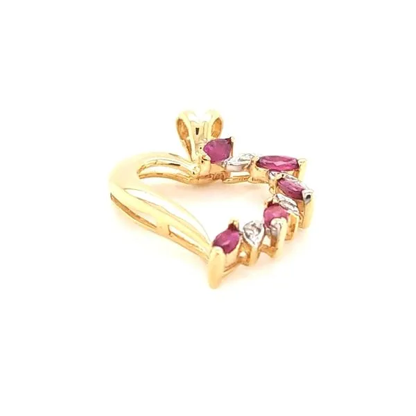 14k yellow gold ruby and diamond heart pendant Image 2 Jaymark Jewelers Cold Spring, NY