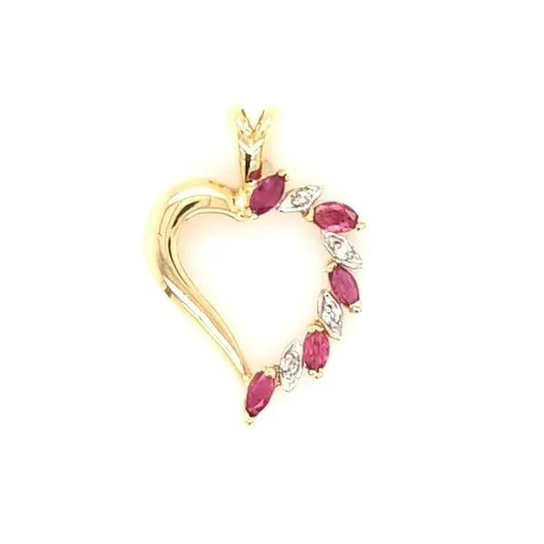 14k yellow gold ruby and diamond heart pendant Jaymark Jewelers Cold Spring, NY