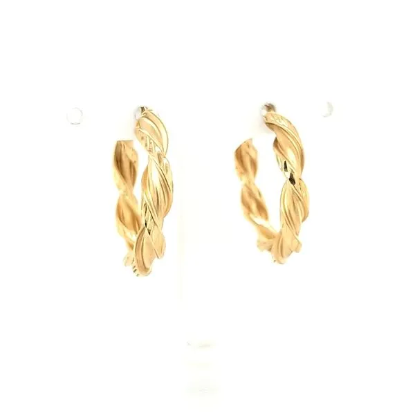 14K Yellow Gold Satin Twist Hoop Earrings Jaymark Jewelers Cold Spring, NY