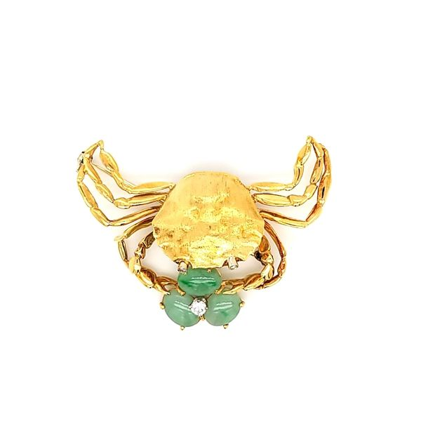 18K Yellow Gold Jade and Diamond Crab Pin Jaymark Jewelers Cold Spring, NY