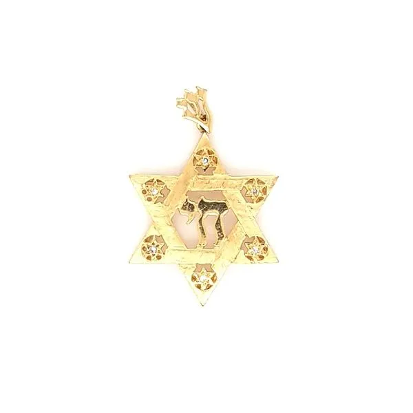14K Yellow Gold and Diamond Star of David with Chai Jaymark Jewelers Cold Spring, NY