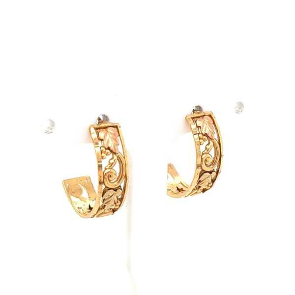 10K Two Tone Gold Leaf Filigree J-Hoop Earrings Image 2 Jaymark Jewelers Cold Spring, NY