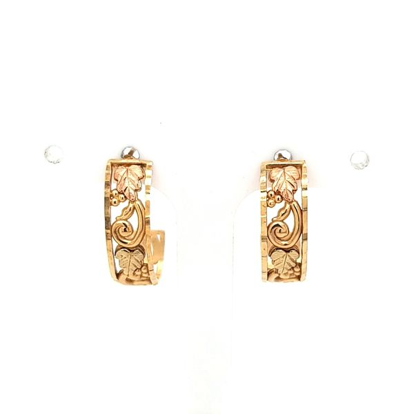 10K Two Tone Gold Leaf Filigree J-Hoop Earrings Jaymark Jewelers Cold Spring, NY