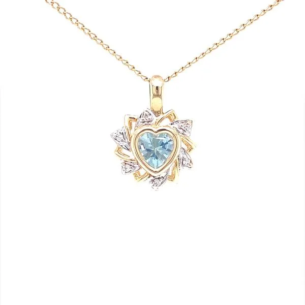 14K Yellow Gold Blue Topaz and Diamond Heart Pendant Jaymark Jewelers Cold Spring, NY