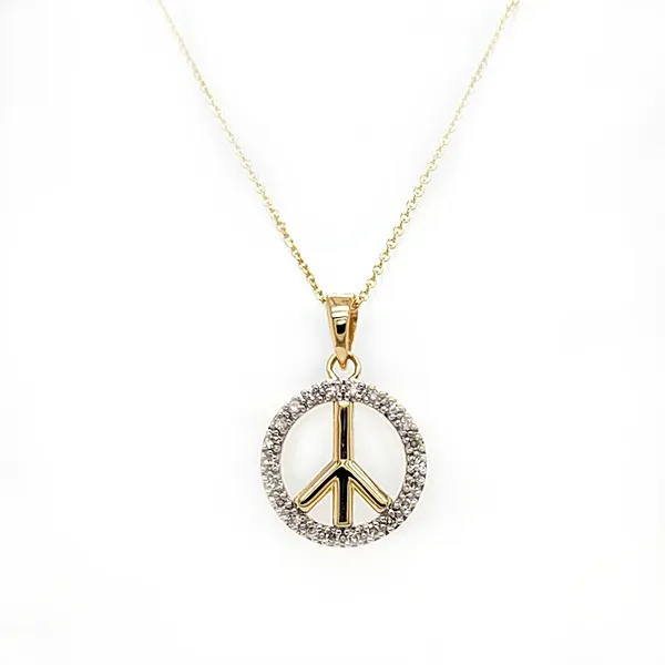 14K Yellow Gold Diamond Peace Sign Pendant Image 2 Jaymark Jewelers Cold Spring, NY