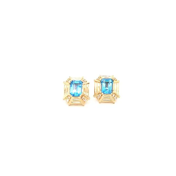 14K Yellow Gold Blue Topaz Art Deco Post Earrings Jaymark Jewelers Cold Spring, NY