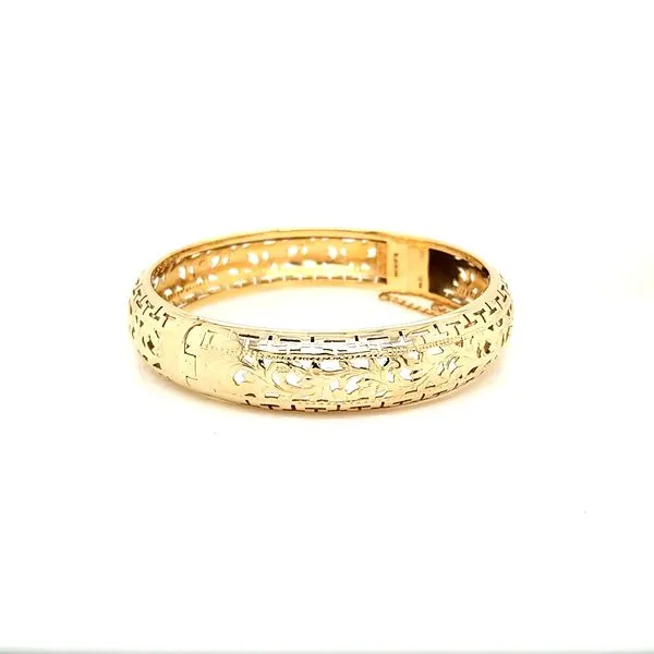 14K Yellow Gold Engraved Cutout Bangle Bracelet Image 2 Jaymark Jewelers Cold Spring, NY