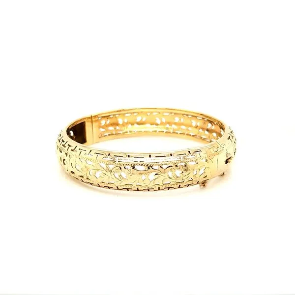 14K Yellow Gold Engraved Cutout Bangle Bracelet Jaymark Jewelers Cold Spring, NY