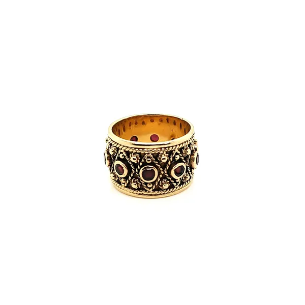 14K Yellow Gold Etruscan Revival Garnet Ring Jaymark Jewelers Cold Spring, NY