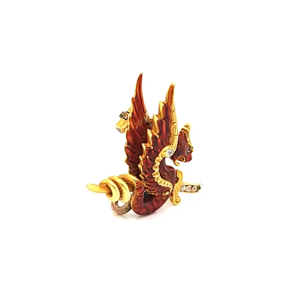 14K Yellow Gold Red Enameled Dragon Pin/Pendant Image 2 Jaymark Jewelers Cold Spring, NY