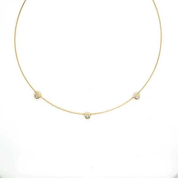 14K Yellow Gold Wire Bezel Diamond Necklace Jaymark Jewelers Cold Spring, NY