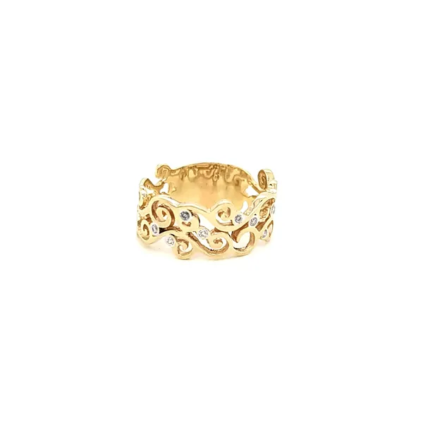 14K Yellow Gold Wide Swirl Open Work Diamond Band Jaymark Jewelers Cold Spring, NY