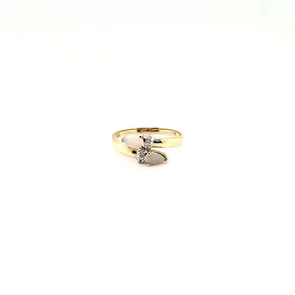 14K Yellow Gold Crossover Ring with 2 Pear Shaped Opals Jaymark Jewelers Cold Spring, NY