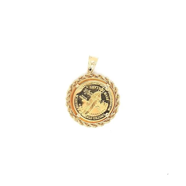 14K Yellow Gold Rope Coin Pendant Frame with 1881 US Five Dollar Gold Coin Image 2 Jaymark Jewelers Cold Spring, NY