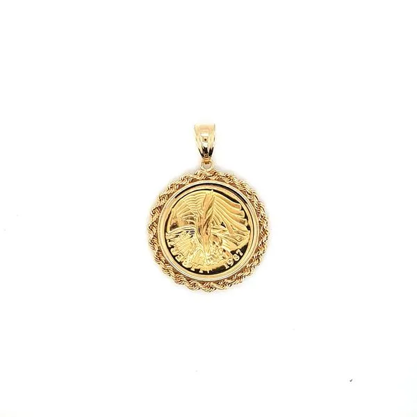 14K Yellow Gold Rope Coin Pendant Frame with 1881 US Five Dollar Gold Coin Jaymark Jewelers Cold Spring, NY