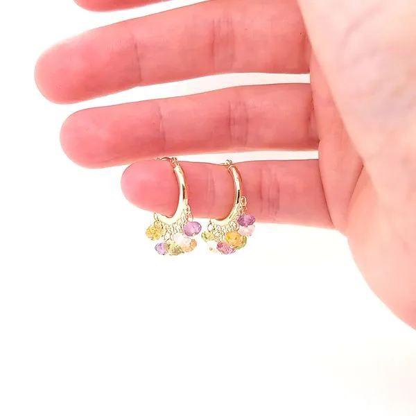 14K Yellow Gold Multi Gem Dangle Hoop Earrings Image 2 Jaymark Jewelers Cold Spring, NY