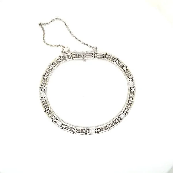 18K White Gold Filigree Link Bracelet with Diamond Accents Image 2 Jaymark Jewelers Cold Spring, NY