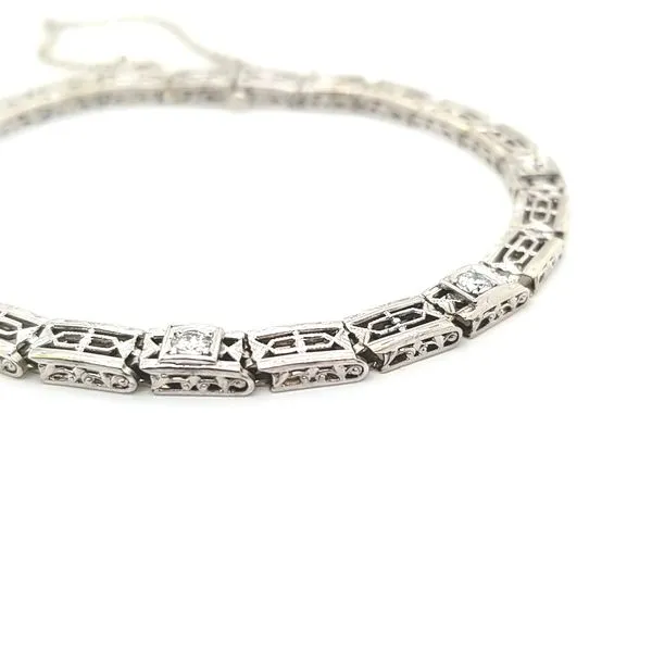 18K White Gold Filigree Link Bracelet with Diamond Accents Jaymark Jewelers Cold Spring, NY