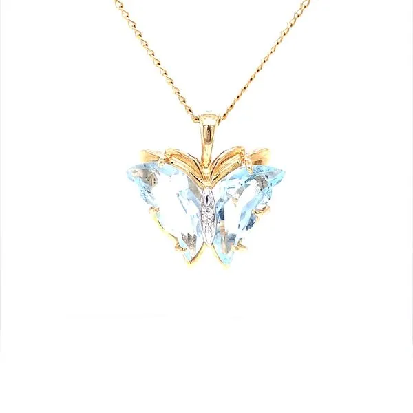 14K Yellow Gold Carved Blue Topaz Butterfly Pendant with Diamond Accent Jaymark Jewelers Cold Spring, NY