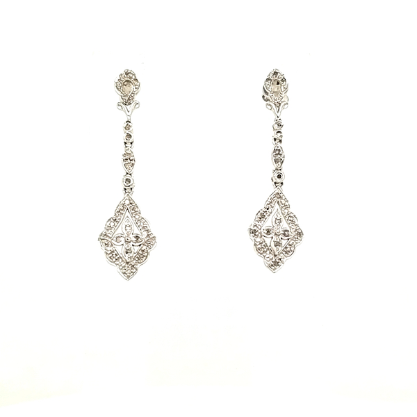 14K White Gold Vintage Style Diamond Accent Dangle Earrings Jaymark Jewelers Cold Spring, NY