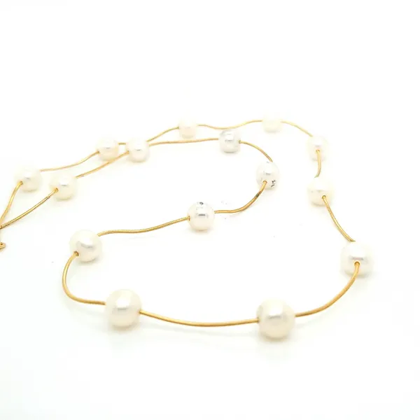 14K Yellow Gold Fresh Water Pearl Station Necklace Image 3 Jaymark Jewelers Cold Spring, NY