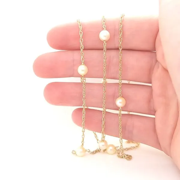 Pearl station necklace 14k yellow gold discount