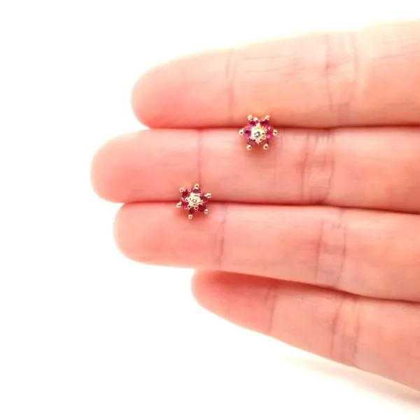 14K Yellow Gold Ruby and Diamond Earrings Image 2 Jaymark Jewelers Cold Spring, NY