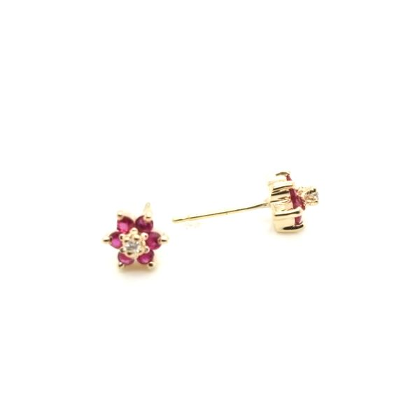 14K Yellow Gold Ruby and Diamond Earrings Image 3 Jaymark Jewelers Cold Spring, NY