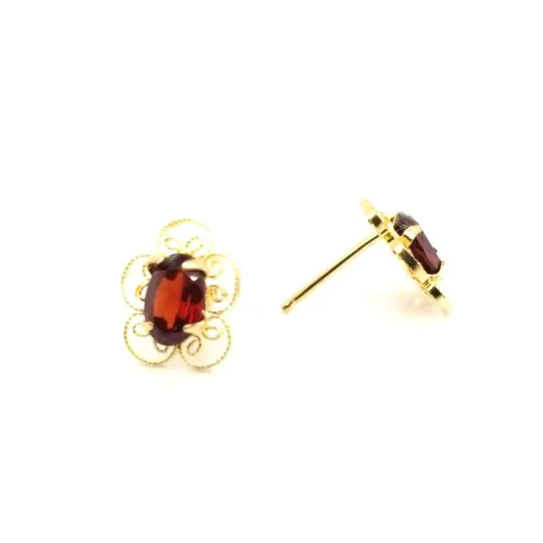 14K Yellow Gold Filigree Garnet Earrings Image 3 Jaymark Jewelers Cold Spring, NY