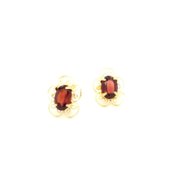 14K Yellow Gold Filigree Garnet Earrings Jaymark Jewelers Cold Spring, NY