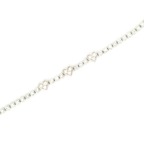 14K White Gold Diamond Heart Tennis Bracelet Jaymark Jewelers Cold Spring, NY