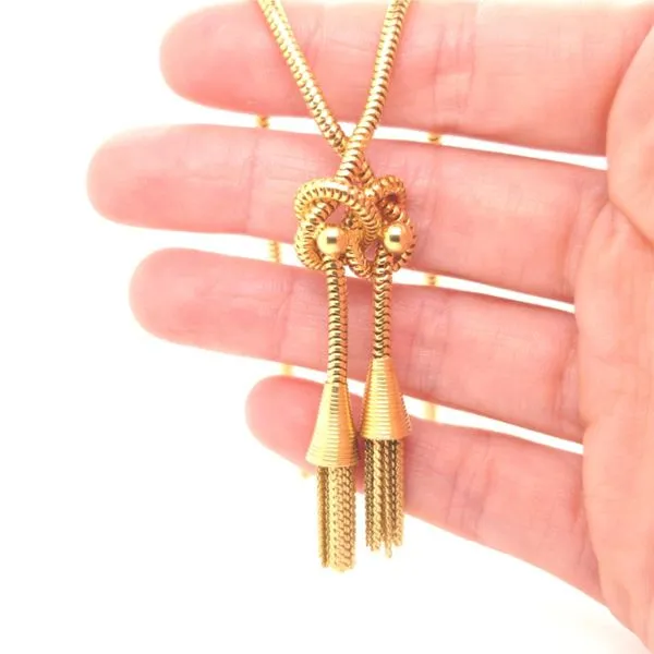 18K Yellow Gold Snake Chain Tassel Necklace Image 2 Jaymark Jewelers Cold Spring, NY