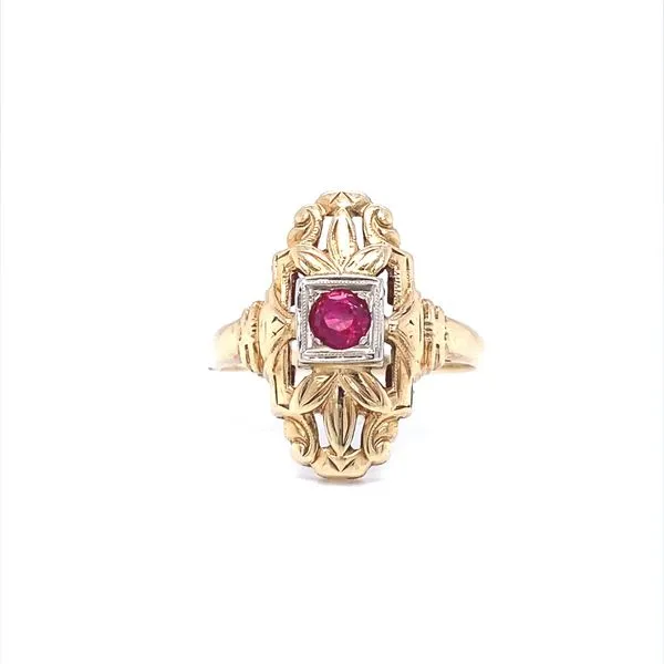 14K Two Tone Gold Vintage Style Ruby Ring Jaymark Jewelers Cold Spring, NY