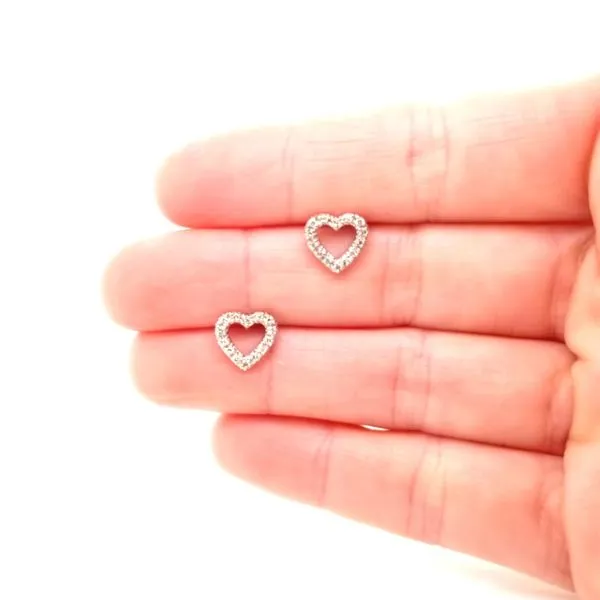 14K White Gold Open Diamond Heart Stud Earrings Image 2 Jaymark Jewelers Cold Spring, NY