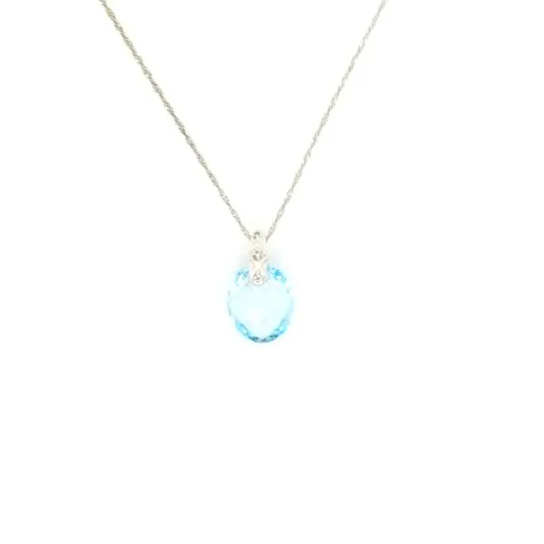 14K White Gold Blue Topaz Briolette Pendant with Chain Jaymark Jewelers Cold Spring, NY