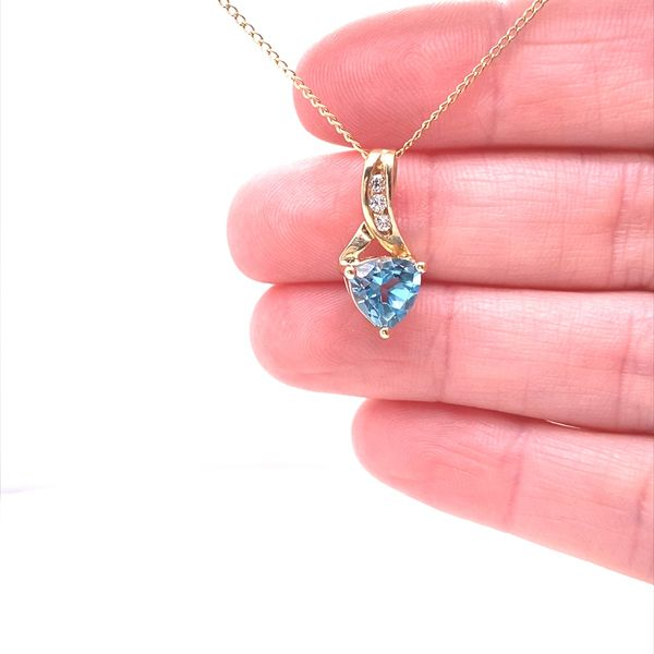 10K Yellow Gold Blue Topaz Pendant with Diamond Accents Image 2 Jaymark Jewelers Cold Spring, NY