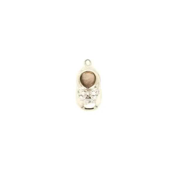 18K White Gold Baby Shoe Charm with Diamond Bow Image 3 Jaymark Jewelers Cold Spring, NY