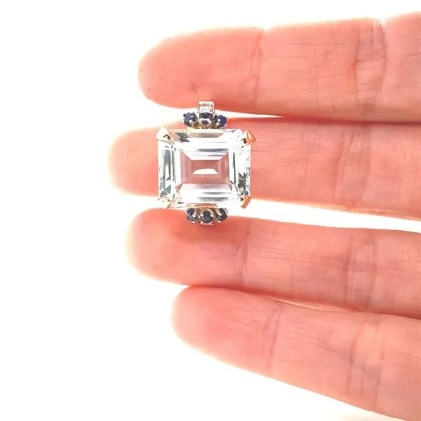 14K Yellow Gold Aquamarine Ring with Sapphire and Diamond Accents Image 2 Jaymark Jewelers Cold Spring, NY