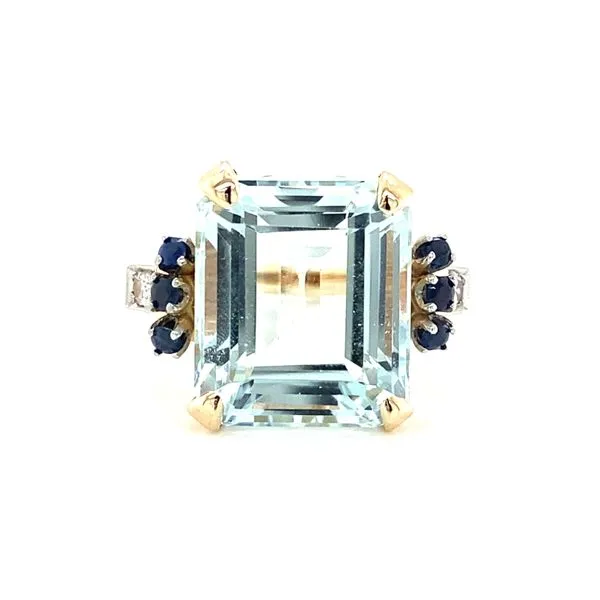 14K Yellow Gold Aquamarine Ring with Sapphire and Diamond Accents Jaymark Jewelers Cold Spring, NY