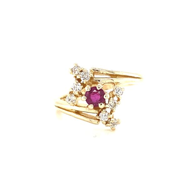 14K Yellow Gold Ruby and Diamond Spray Ring Jaymark Jewelers Cold Spring, NY