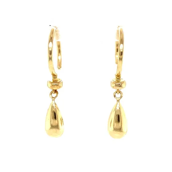 14K Yellow Gold Wire Hoop with Teardrop Dangle Jaymark Jewelers Cold Spring, NY