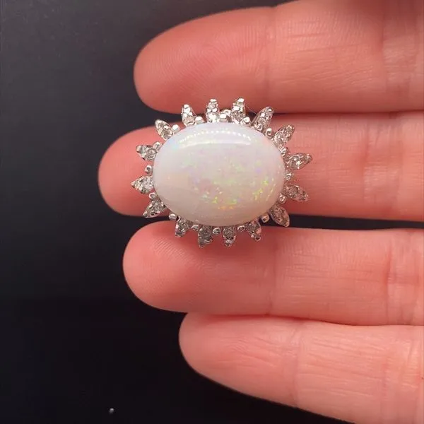 14K White Gold Opal and Diamond Cocktail Ring Image 2 Jaymark Jewelers Cold Spring, NY
