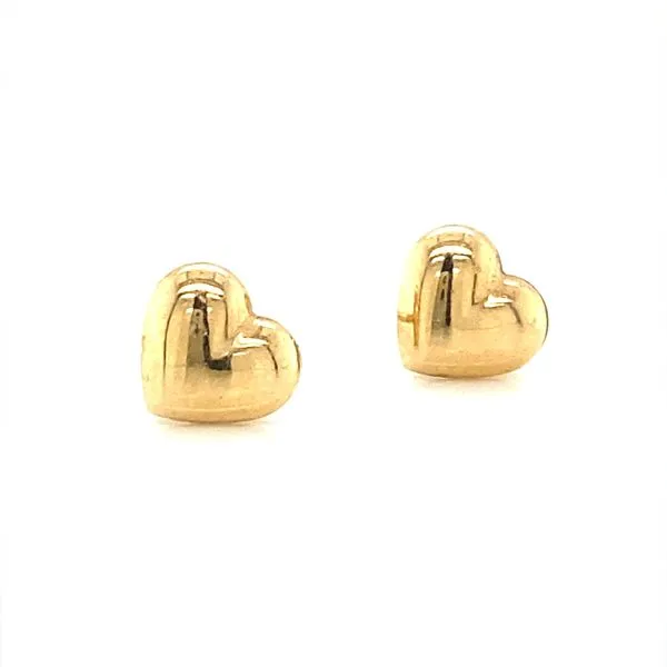 14K Yellow Gold Small Puffed Heart Stud Earrings Jaymark Jewelers Cold Spring, NY