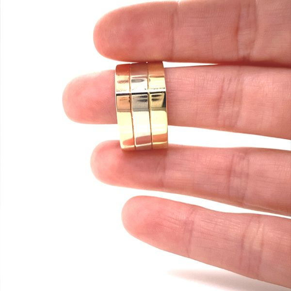 14K Tri Color Gold Wide Squared Band Image 2 Jaymark Jewelers Cold Spring, NY