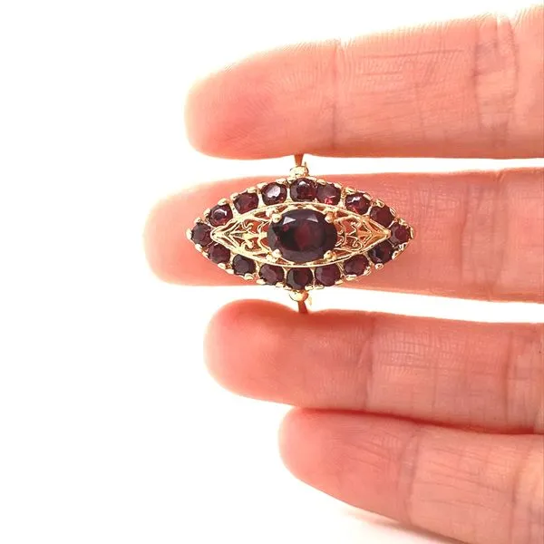 14K Yellow Gold Vintage Garnet and Filigree Ring Image 2 Jaymark Jewelers Cold Spring, NY