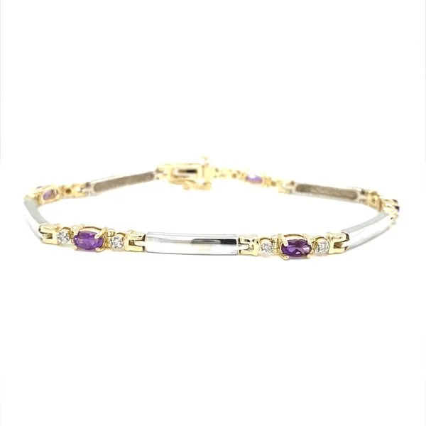 14K Two-Tone Gold Amethyst and Diamond Link Bracelet Jaymark Jewelers Cold Spring, NY